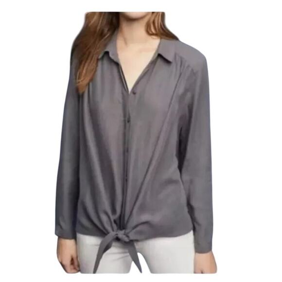 Anthropologie Maeve Women's Grey 100% Tencel Tie Front Blouse Size M - Picture 1 of 9